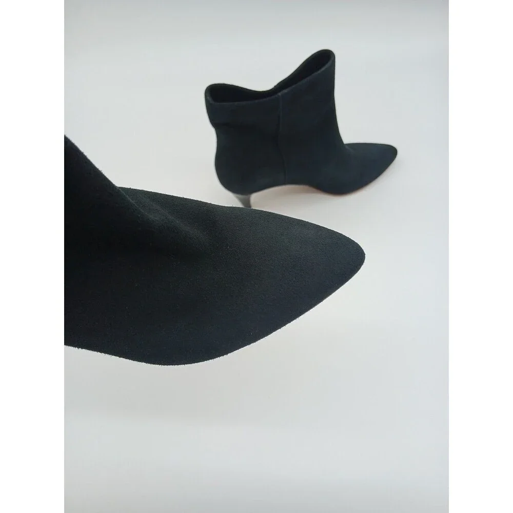 Revolve Dolce Vita Dee Black Suede Leather Pointed Toe Kitten Heel Booties 6M - Picture 3 of 5